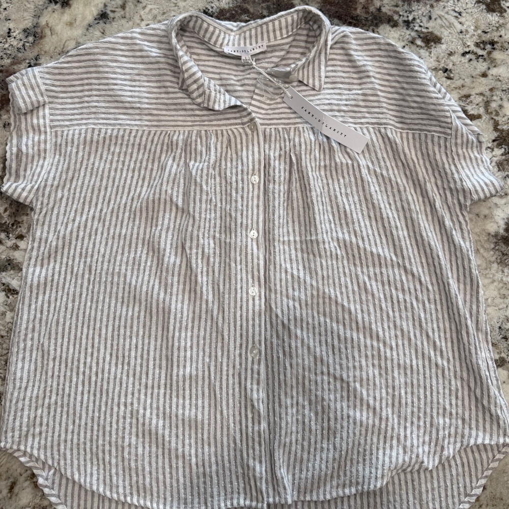 Jane and Delancey Gray Striped Top